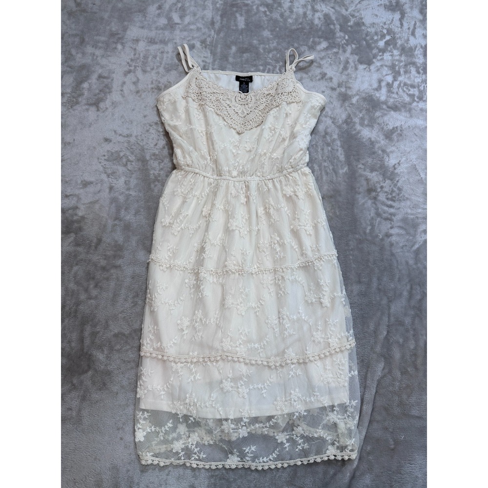 rue21 Dress Womens M Cream Ivory Floral Crochet Lace Tiered Cami Boho Sundress
